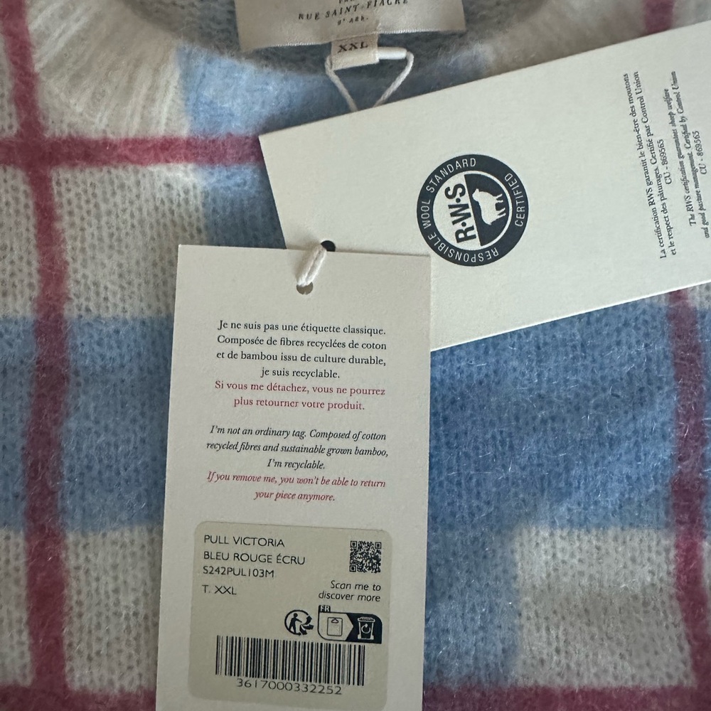 Victoria Jumper - Cream & Blue Windowpane Sweater - Picture 2 of 5